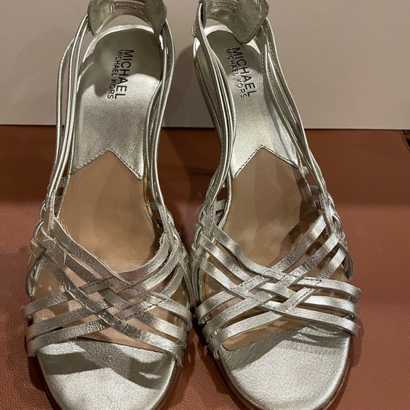 Michael Kors Metallic Silver Strappy Heels - Picture 1 of 8